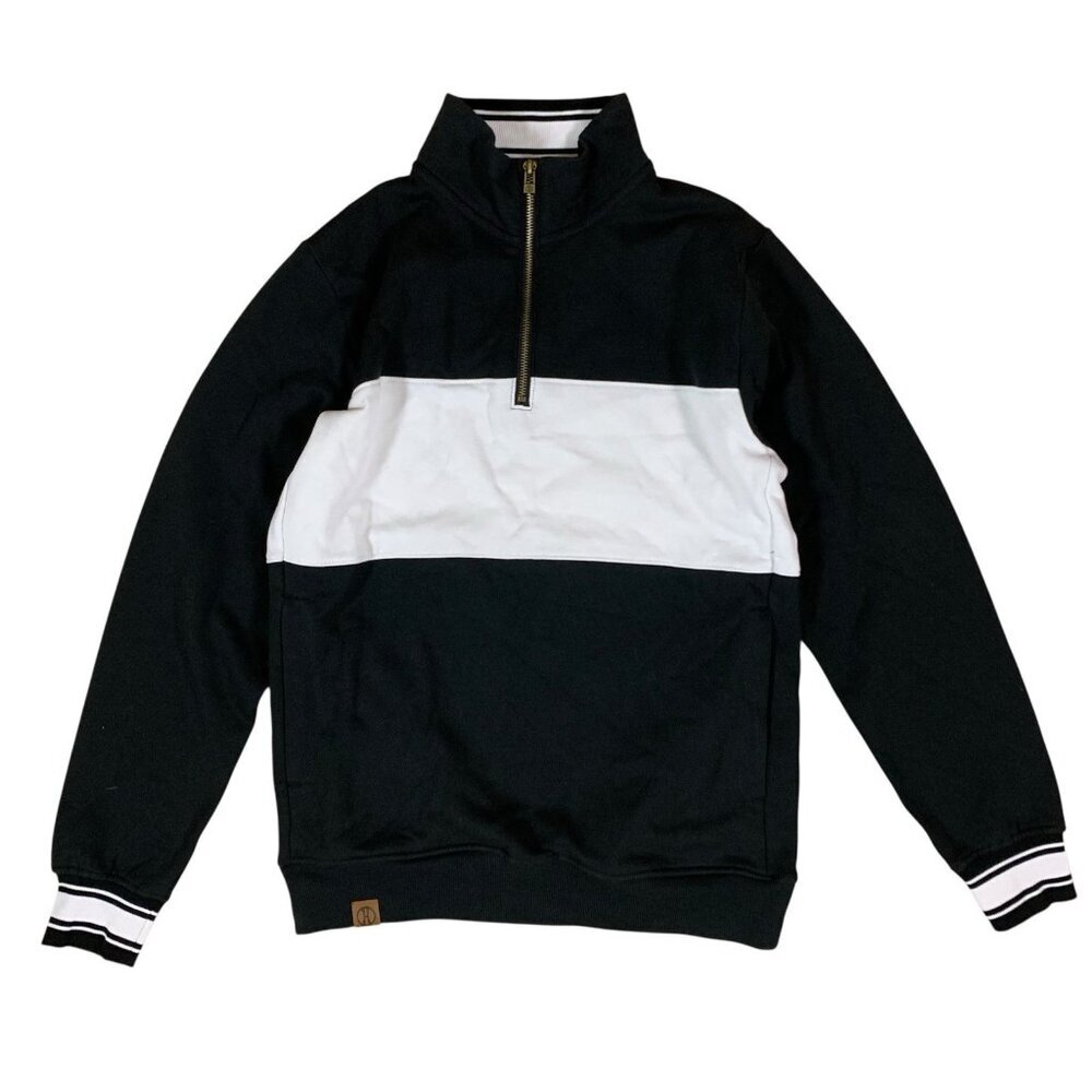 Holloway Black White Quarter Zip Pullover Small Varsity Striped Preppy Retro Men